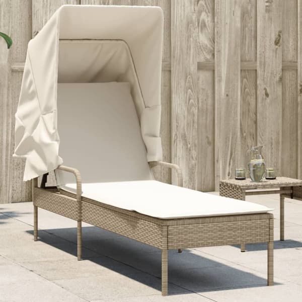 vidaXL Solsäng med tak beige konstrotting