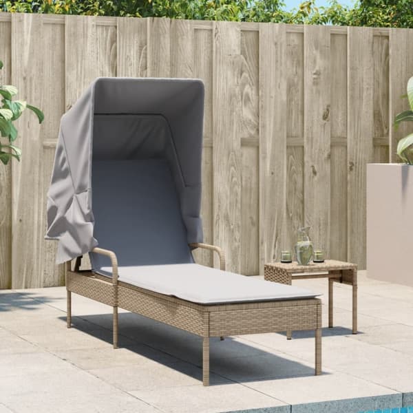 vidaXL Solsäng med tak och bord beige konstrotting
