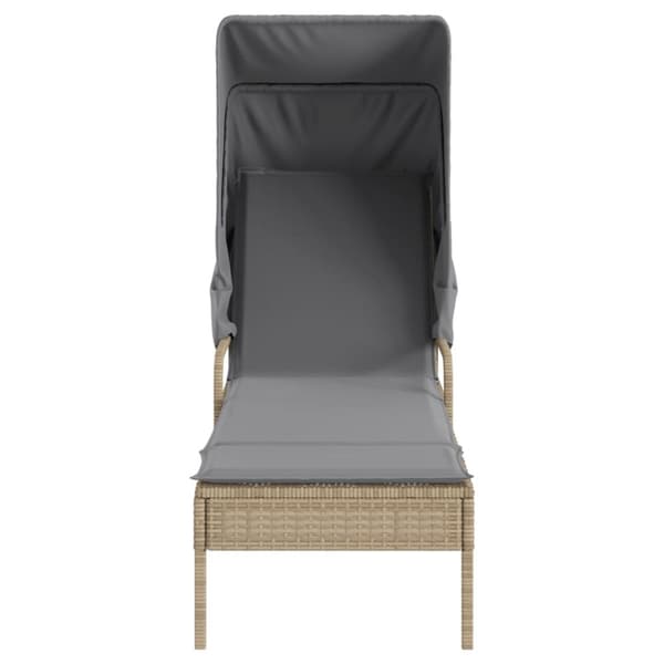 vidaXL Solsäng med tak och bord beige konstrotting