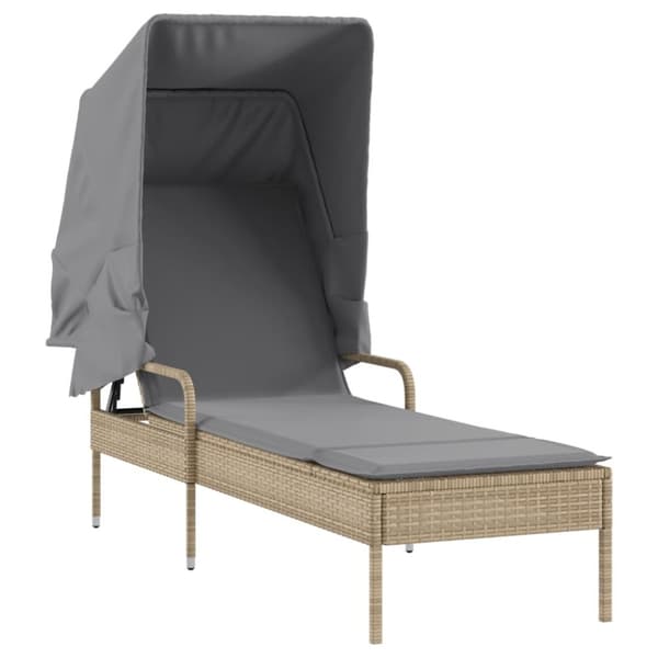 vidaXL Solsäng med tak och bord beige konstrotting