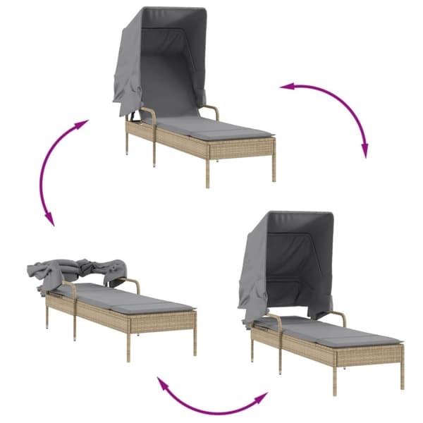 vidaXL Solsäng med tak och bord beige konstrotting
