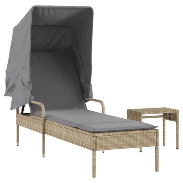 vidaXL Solsäng med tak och bord beige konstrotting