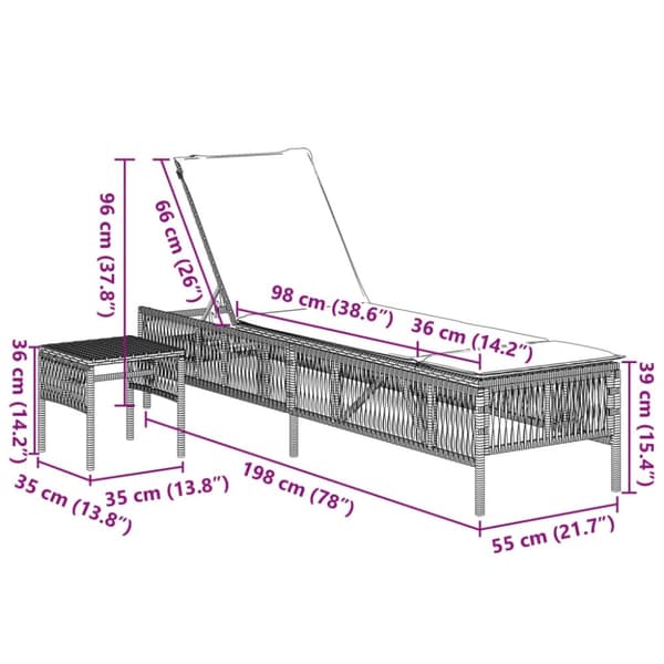 vidaXL liggestole 2 stk. med bord polyrattan sort