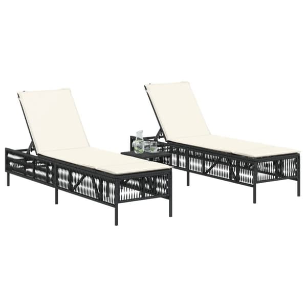 vidaXL Solsängar 2 st med bord svart konstrotting