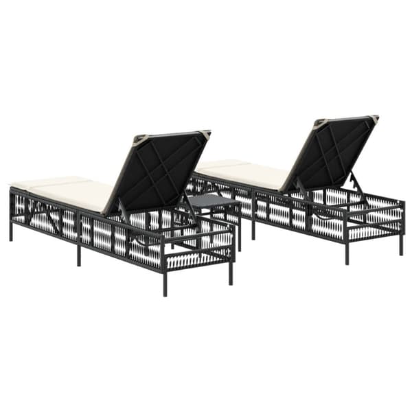 vidaXL Solsängar 2 st med bord svart konstrotting