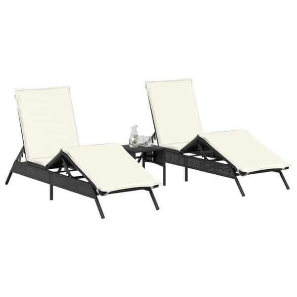 vidaXL liggestole 2 stk. med bord polyrattan sort