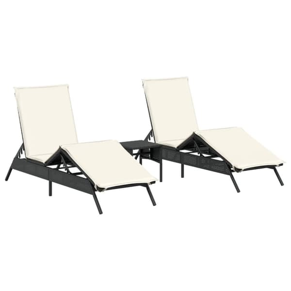 vidaXL liggestole 2 stk. med bord polyrattan sort