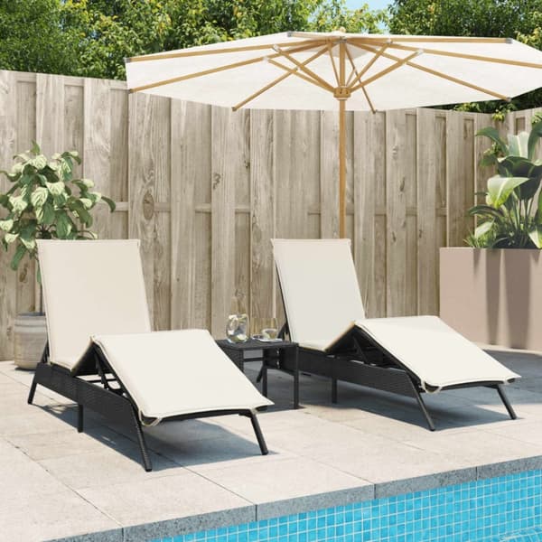 vidaXL liggestole 2 stk. med bord polyrattan sort