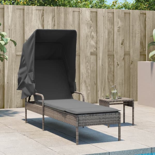 vidaXL liggestol med baldakin og bord polyrattan grå
