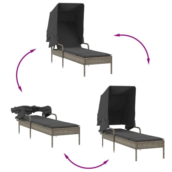 vidaXL liggestol med baldakin og bord polyrattan grå