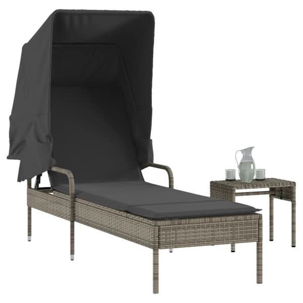 vidaXL liggestol med baldakin og bord polyrattan grå