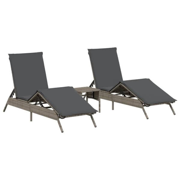 vidaXL Solsängar 2 st med bord grå konstrotting