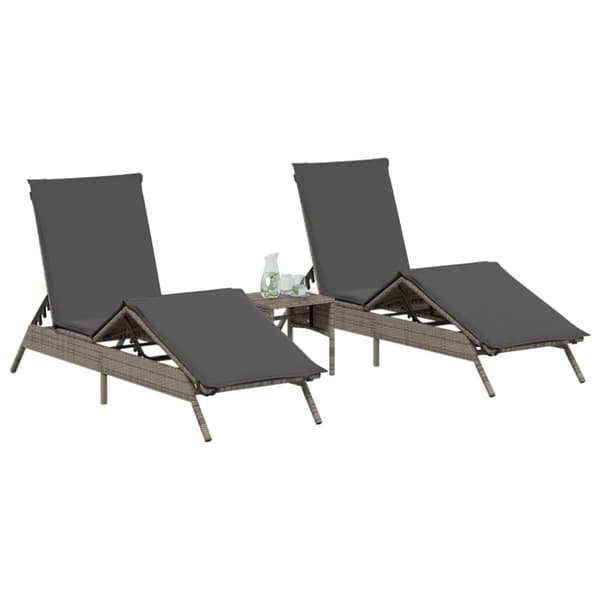 vidaXL liggestole 2 stk. med bord polyrattan grå