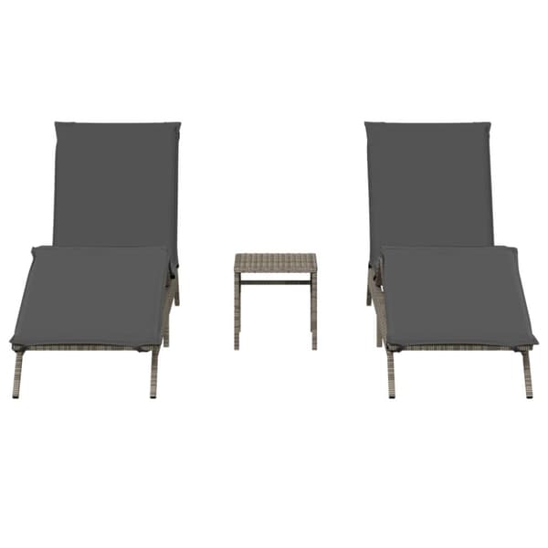vidaXL liggestole 2 stk. med bord polyrattan grå