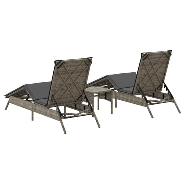 vidaXL liggestole 2 stk. med bord polyrattan grå