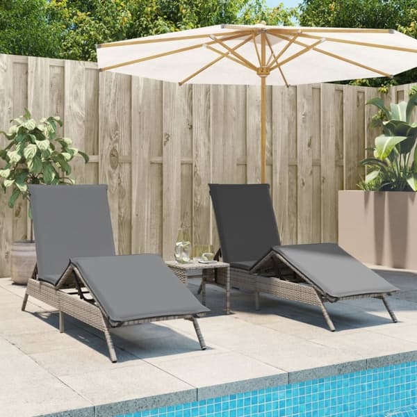 vidaXL liggestole 2 stk. med bord polyrattan grå