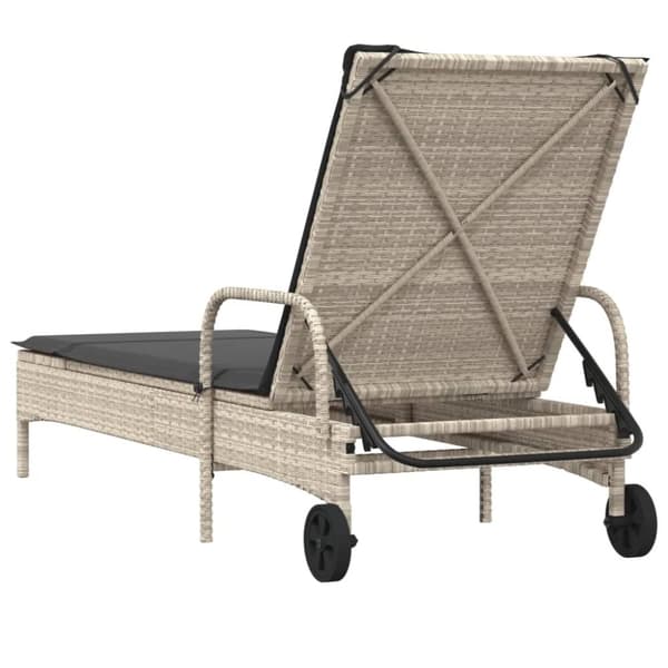 vidaXL liggestol med hjul og hynde polyrattan lysegrå