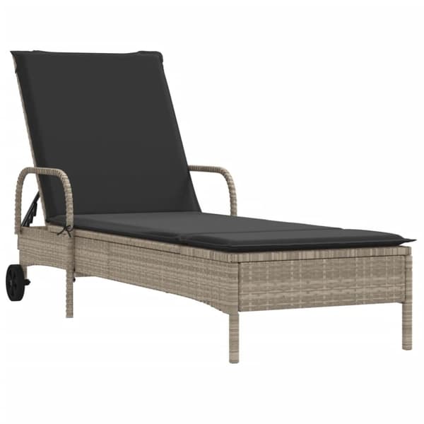 vidaXL liggestol med hjul og hynde polyrattan lysegrå