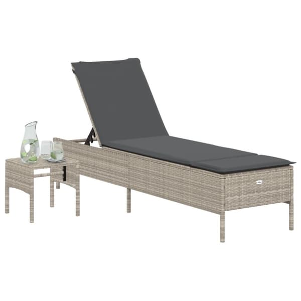 vidaXL Solsäng med bord och dyna ljusgrå konstrotting
