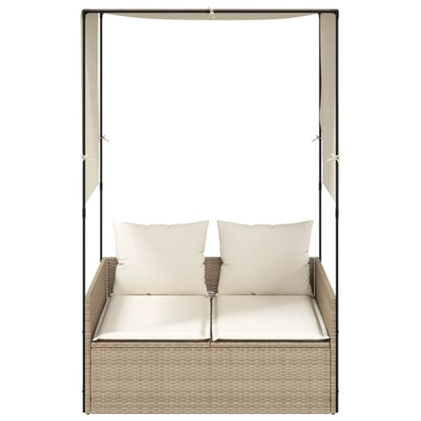 vidaXL solseng med tag og gardiner polyrattan beige