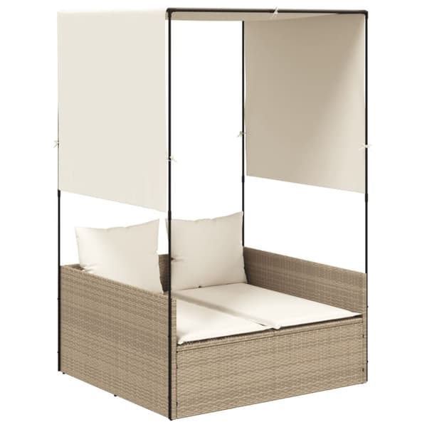 vidaXL solseng med tag og gardiner polyrattan beige