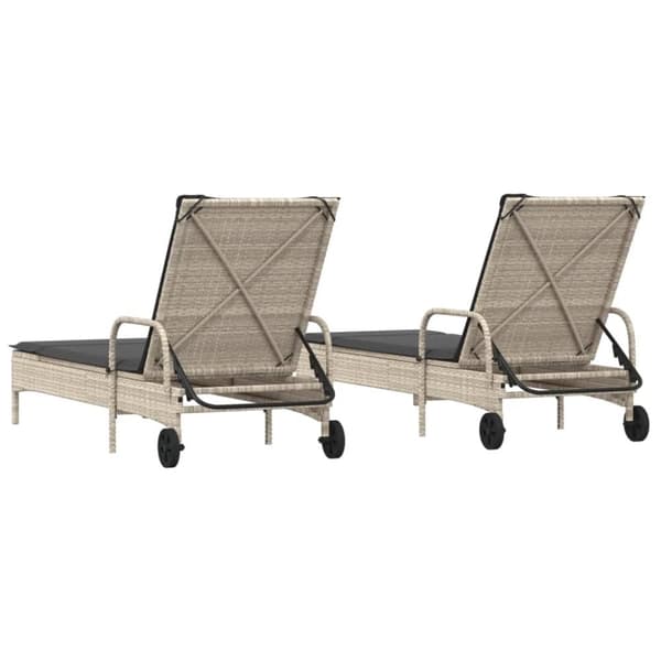 vidaXL liggestole 2 stk. med hynder polyrattan lysegrå