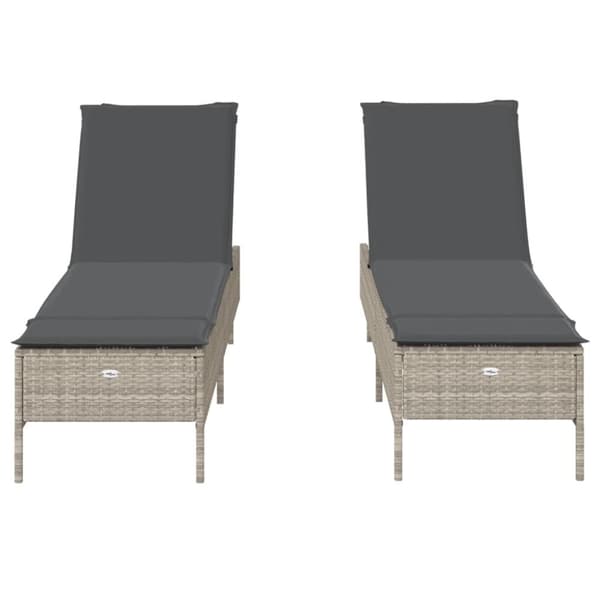 vidaXL liggestole 2 stk. med hynder polyrattan lysegrå