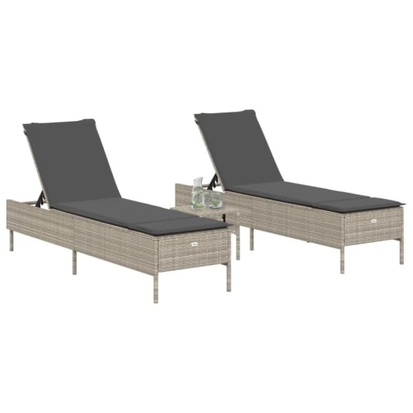 vidaXL liggestole 2 stk. med hynder polyrattan lysegrå