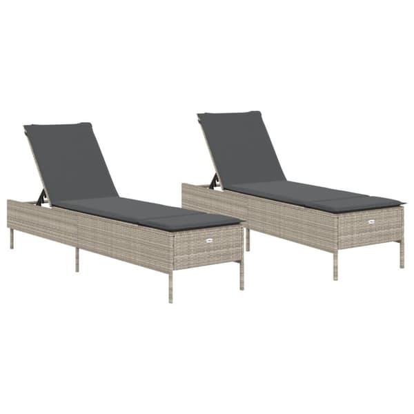 vidaXL liggestole 2 stk. med hynder polyrattan lysegrå