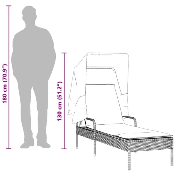 vidaXL liggestole 2 stk. med baldakiner og bord polyrattan grå