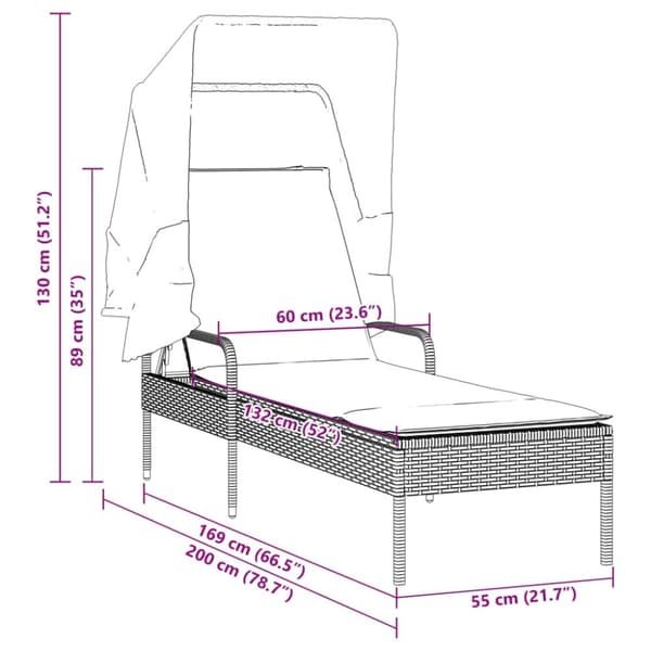 vidaXL loungesofa med baldakin polyrattan brun