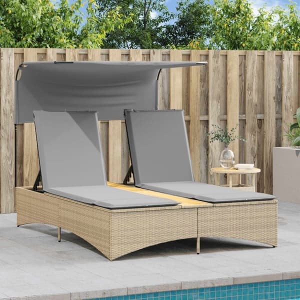 vidaXL solseng med baldakin og hynder polyrattan beige