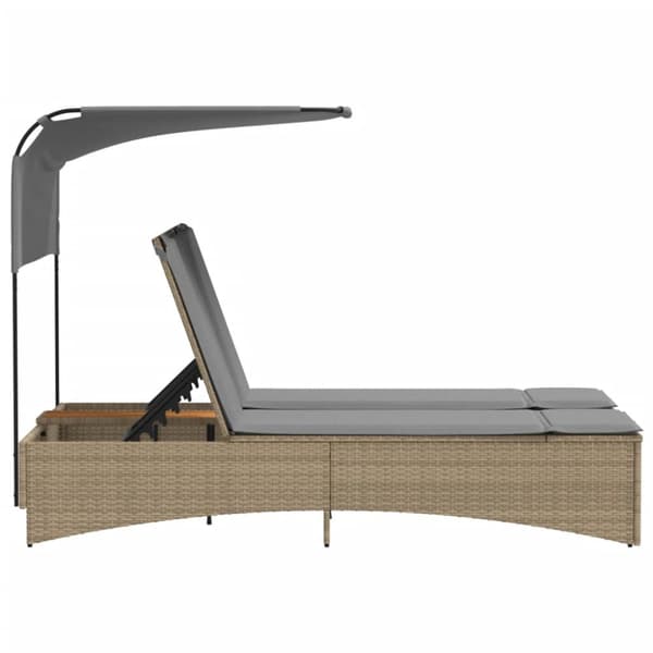 vidaXL solseng med baldakin og hynder polyrattan beige