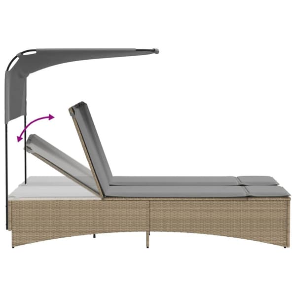 vidaXL solseng med baldakin og hynder polyrattan beige