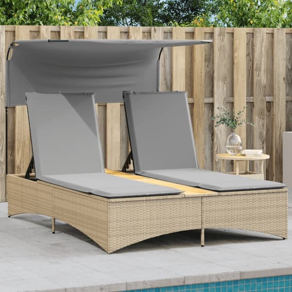 vidaXL solseng med baldakin og hynder polyrattan beige