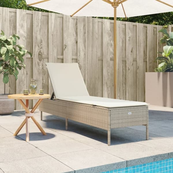 vidaXL Solsäng med dyna beige konstrotting