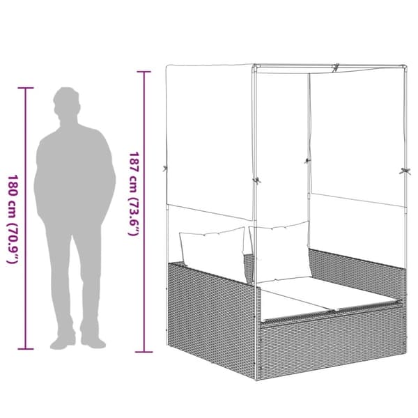 vidaXL solseng med tag og gardiner polyrattan brun