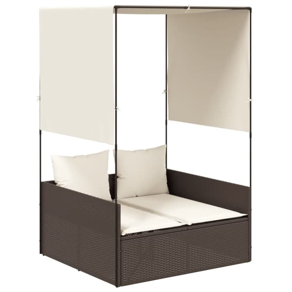 vidaXL solseng med tag og gardiner polyrattan brun
