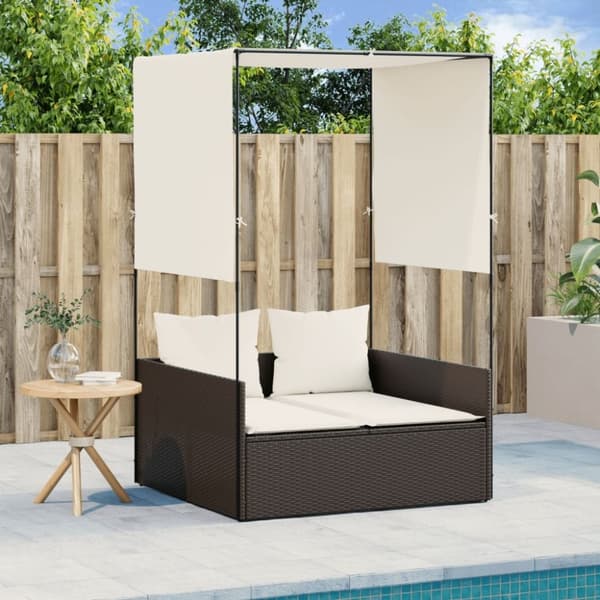 vidaXL solseng med tag og gardiner polyrattan brun