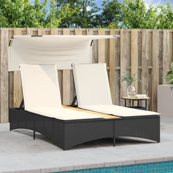 vidaXL solseng med baldakin og hynder polyrattan sort
