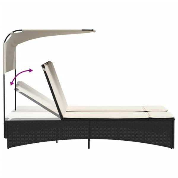 vidaXL solseng med baldakin og hynder polyrattan sort