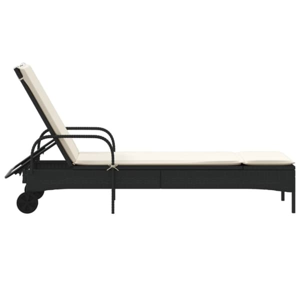 vidaXL liggestol med hjul og hynde polyrattan sort