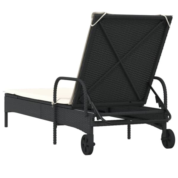 vidaXL liggestol med hjul og hynde polyrattan sort