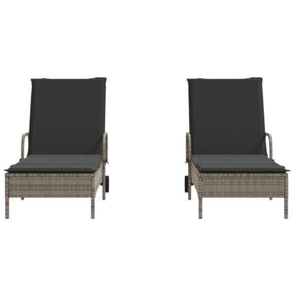 vidaXL liggestole 2 stk. med hynder polyrattan lysegrå