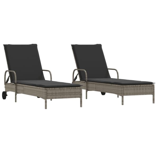 vidaXL liggestole 2 stk. med hynder polyrattan lysegrå