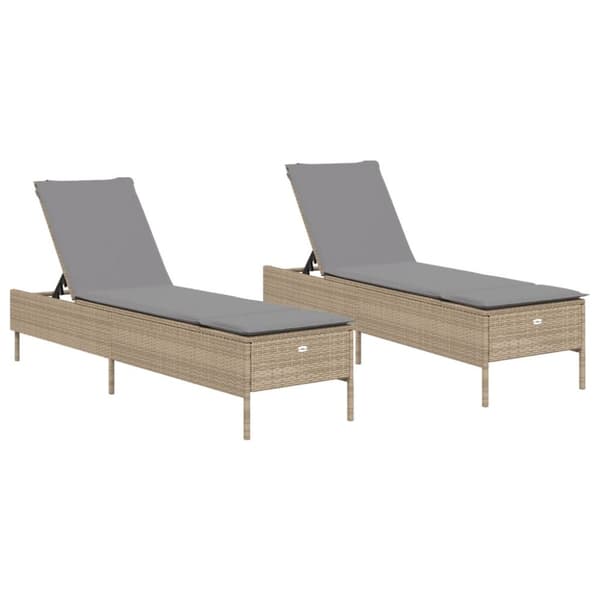 vidaXL Solsängar med dynor 2 st beige konstrotting
