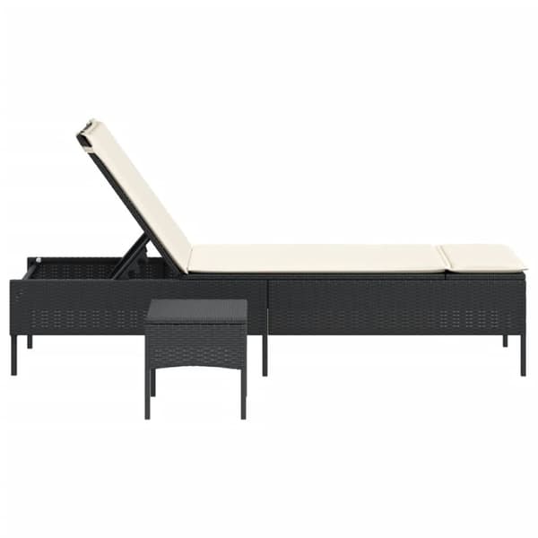 vidaXL liggestol med bord og hynde polyrattan sort