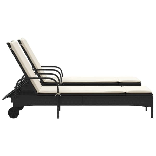 vidaXL liggestole 2 stk. med hynder polyrattan sort
