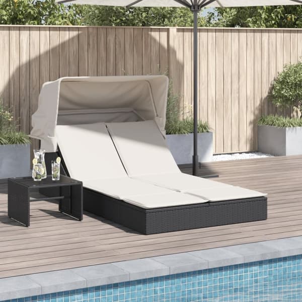 vidaXL solseng med baldakin og hynder polyrattan sort