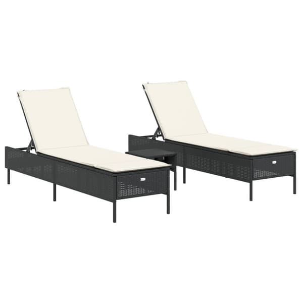 vidaXL Solsängar med dynor set 3 delar svart konstrotting